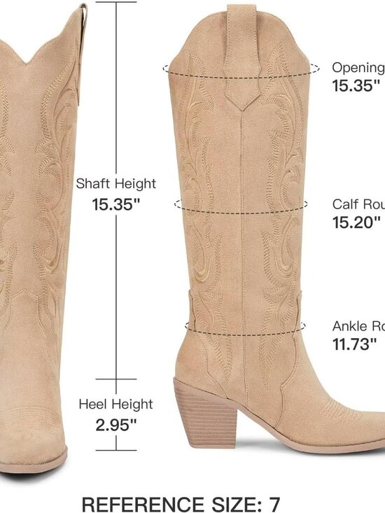 Women's Tan Embroidered Slip on Western Boot with Chunky Mid Heel Pointed Toe - Picture 4 of 6
